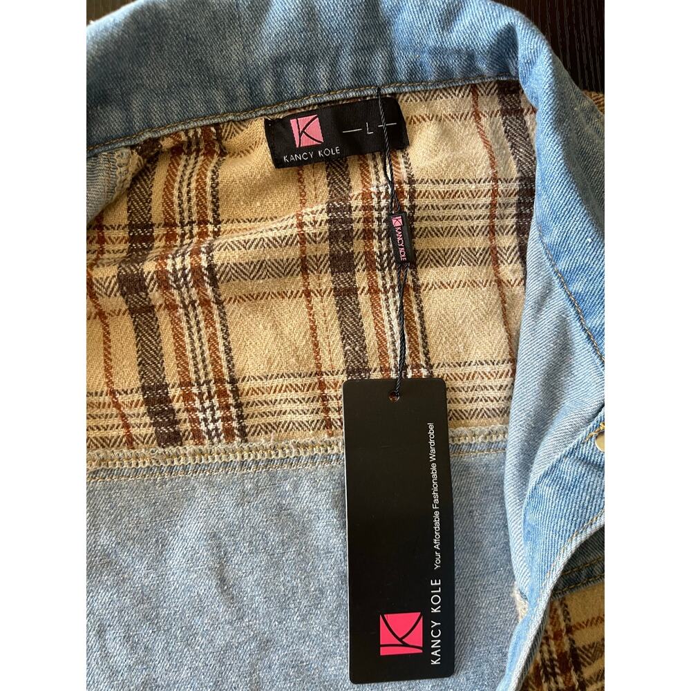 NWT Kancy Kole Boho Patchwork Flannel and Denim Shacket/Jacket - Picture 4 of 9